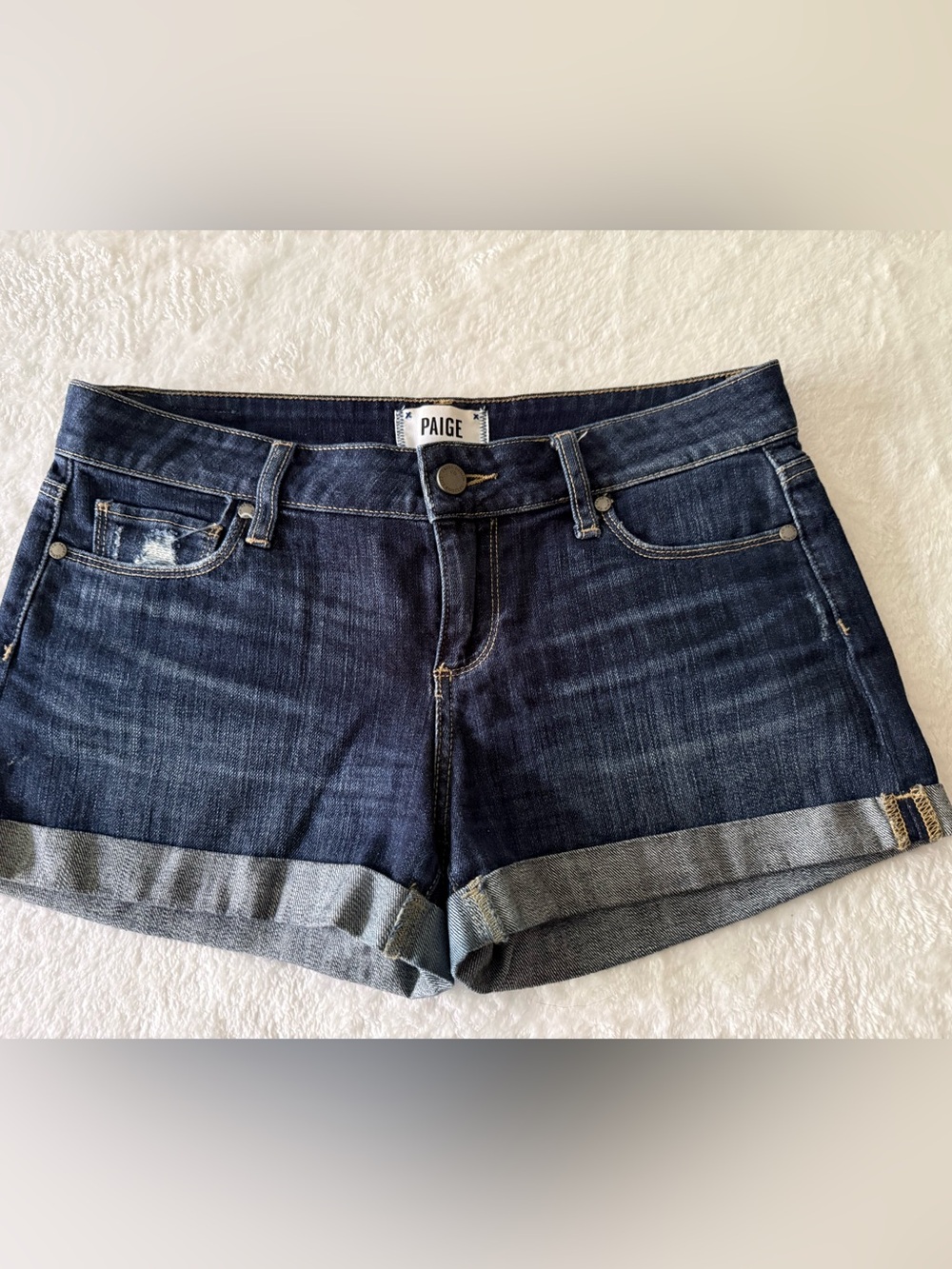 Paige Jimmy Jimmy Cuffed Denim Jean Shorts Dark Blue Wash Size 26